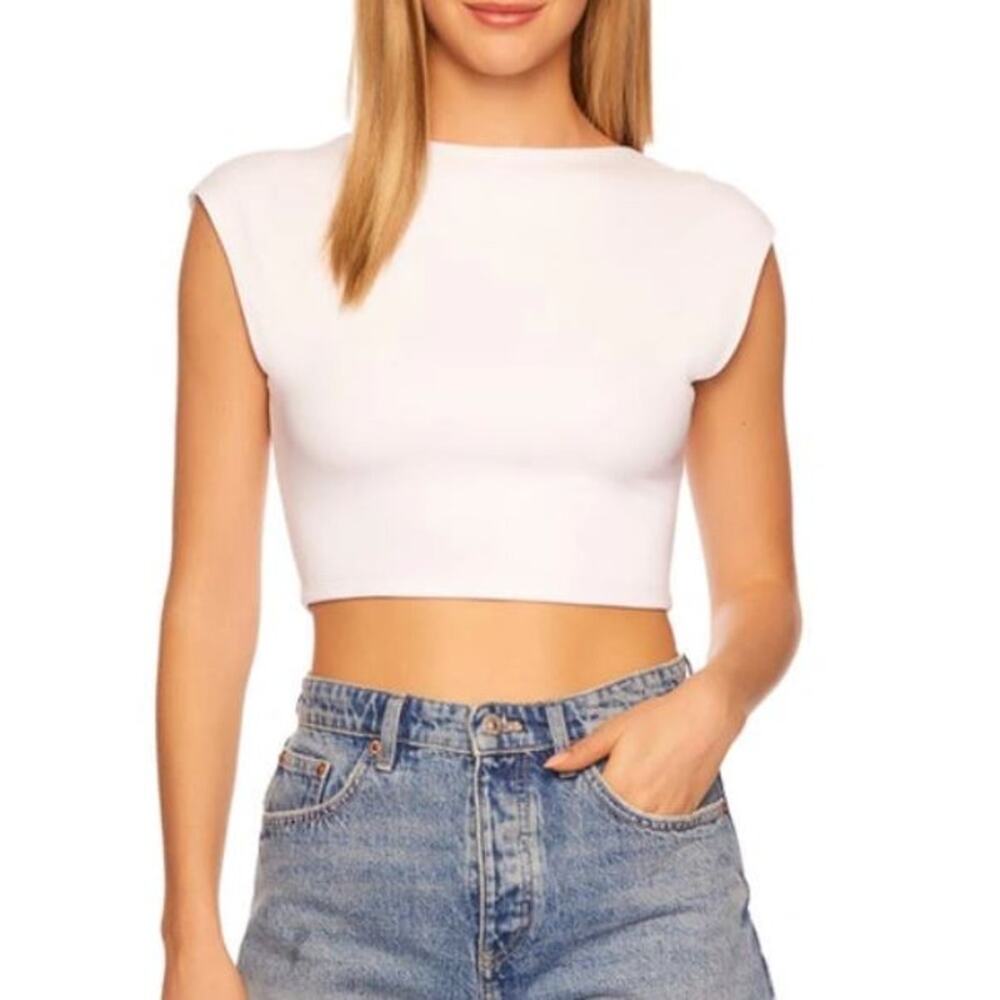 Susana Monaco White Cropped Cap Sleeve Top